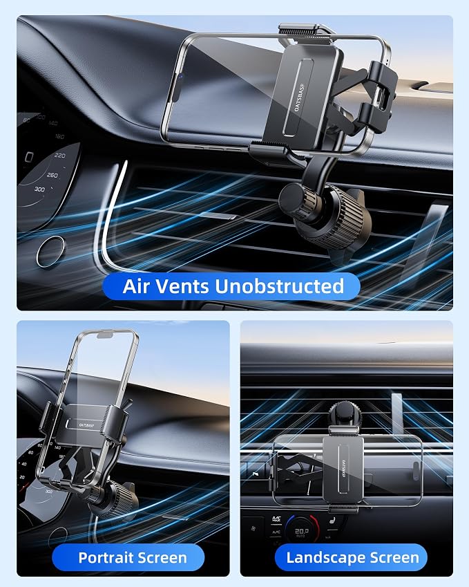 360 Rotatable Car Vent Phone Mount [No Blocking Air Vent] Universal Clip Vehicle Cell Phone Holder Stand Hands Free, Fit for iPhone 17 Pro Max 16 Plus 15 14 13 12 Samsung Google All Phones