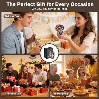 Mini Retro TLR Digital Camera, Portable 24MP 1080P FHD Vintage Point and Shoot Pocket Travel Camera with Twin Lens, Autofocus, 16X Digital Zoom, 16GB Card, for Beginners, Teens & Adults - Brown