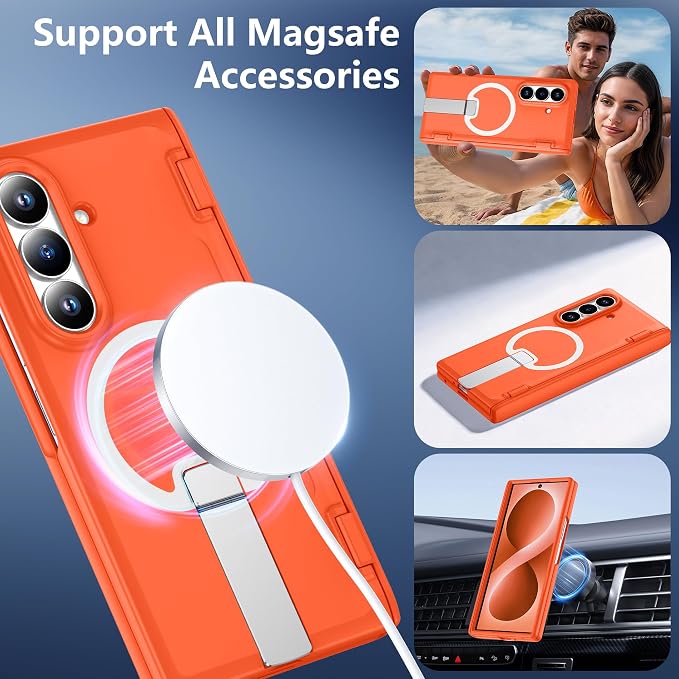 For Samsung Galaxy Z Fold 8 Ultra Case with Kickstand & Screen Protector | MagSafe-Compatible,Military Grade Drop Tested Non-Slip Slim Shockproof Case for Samsung Galaxy Z Fold 8 Ultra-Orange