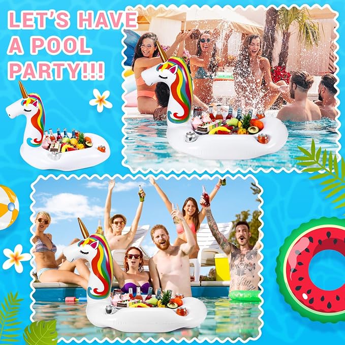 FillTouch Floating Drink Holder for Pool, Floating Cabana Bar, Hot Tub Drink Holder for Adults, Inflatable Pool Accessories(Rainbow Unicorn)