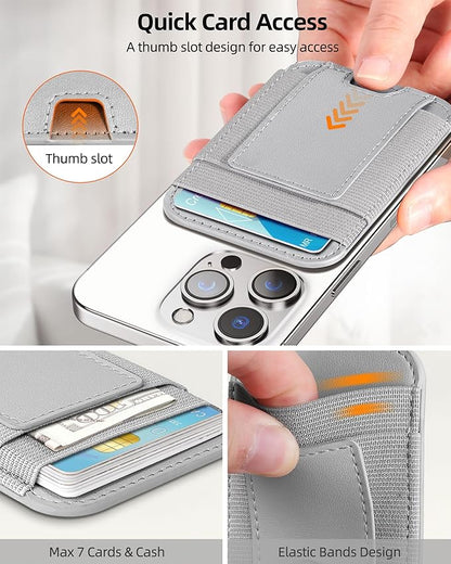 Upgraded for Magsafe Wallet, Strongest Magnetic Wallet, for iPhone Magsafe Walle t with 2 Card Slots, Magnetic Card Holder for iPhone 17/16/15/14/13/12 Series, Vegan Leather, Fit 7 Cards, Light Gray
