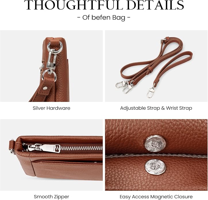 befen Genuine Leather Wristlet Wallet for Women Soft RFID Leather Clutch Purse with Built in Wallet Trendy Crossbody Bag