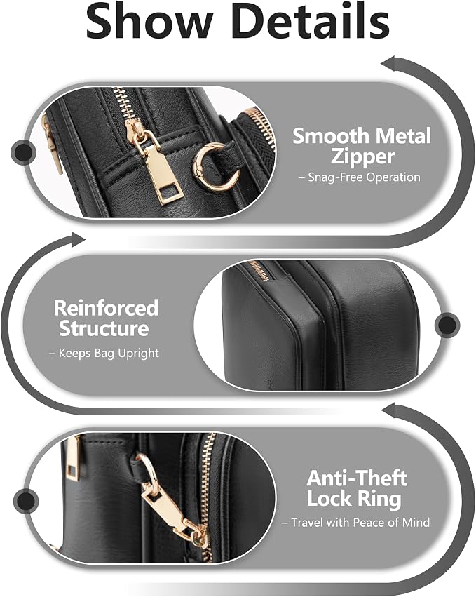 Anti Theft Crossbody Bags for Women,RFID Sling Bag Travel Purse,Vegan Leather Cross Body Purses Chest Bag for Travel(Pure Black) | Multi-Pocket, Structured bag, Any Occasion