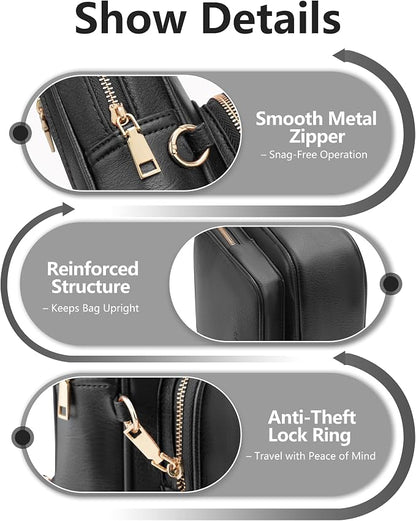 Anti Theft Crossbody Bags for Women,RFID Sling Bag Travel Purse,Vegan Leather Cross Body Purses Chest Bag for Travel(Pure Black) | Multi-Pocket, Structured bag, Any Occasion