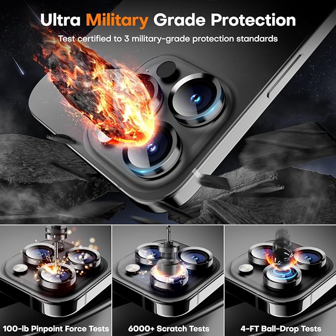 Camera Lens Protector for iPhone 17 Pro Max/17 Pro/16 Pro Max/16 Pro/15 Pro Max/15 Pro/14 Pro Max/14 Pro, Tempered Glass Metal Individual Camera Cover[Anti-drop] Case Friendly-Black Titanium
