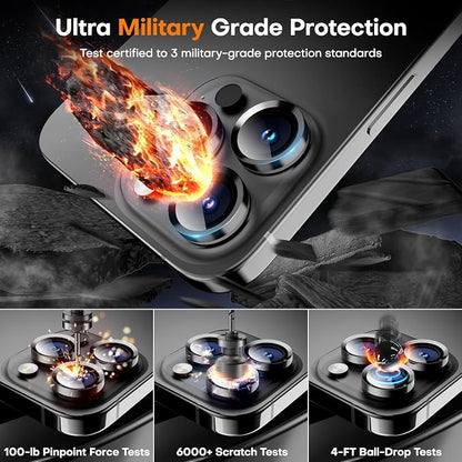 Camera Lens Protector for iPhone 17 Pro Max/17 Pro/16 Pro Max/16 Pro/15 Pro Max/15 Pro/14 Pro Max/14 Pro, Tempered Glass Metal Individual Camera Cover[Anti-drop] Case Friendly-Black Titanium