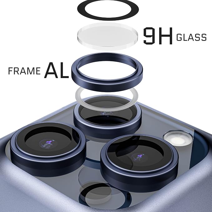 Ghostek Tempered Glass Camera Lens Protector, 9H Hardness, Scratch Resistant, Anti-Fingerprint, Easy Installation, HD Clear Camera Cover for Apple iPhone 15 Pro & Apple iPhone 15 Pro Max (Blue)