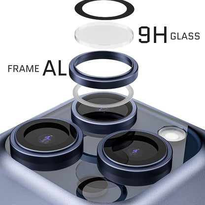 Ghostek Tempered Glass Camera Lens Protector, 9H Hardness, Scratch Resistant, Anti-Fingerprint, Easy Installation, HD Clear Camera Cover for Apple iPhone 15 Pro & Apple iPhone 15 Pro Max (Blue)