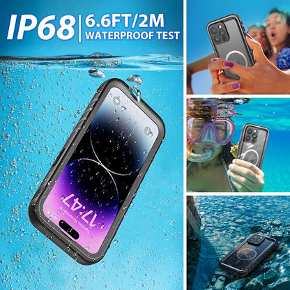 SPORTLINK for iPhone 14 Pro Max Case Waterproof - Buit in Screen Protector [Compatible with MagSafe][IP68 Underwater][6.6FT Military Dropproof][Dustproof] Full Body Shockproof 6.7" Black