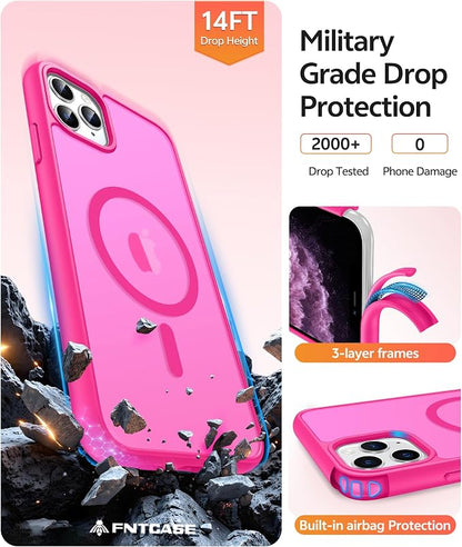 FNTCASE for iPhone 11 Pro Case: [Compatible with Magsafe] Translucent Matte Magnetic Phone Cover - Military Grade Drop Protection Shockproof Protective for iPhone 11Pro 2019 Cases - Hot Pink