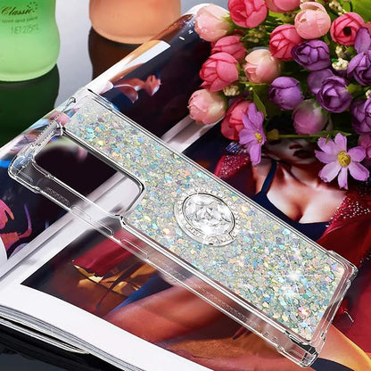 Liquid Phone Case for Galaxy Note 20 Ultra with Ring Stand, Bumper Case Bling Waterfall Liquid Case Resistant Silicone Back Case Glitter Protective Cover Compatible with Samsung Galaxy Note 20 Ultra