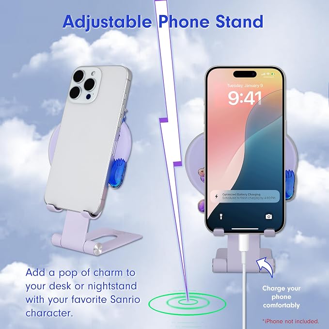 Sonix Character Phone Stand | Adjustable Cell Phone Holder, Desk Stand, Dock | Care Bears x Sesame Street Purple | Share Bear & Cookie Monster