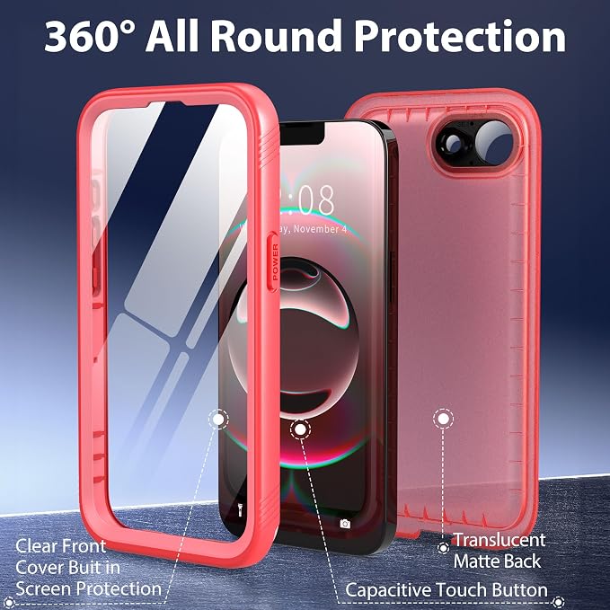 SPORTLINK for iPhone 16e/17e Waterproof Phone Case - Built in Screen & Camera Lens Protector,6.6FT Military Dropproof/Shockproof/Dustproof/IP68 Underwater for iPhone 16e/17e 6.1 inch Frosted Pink