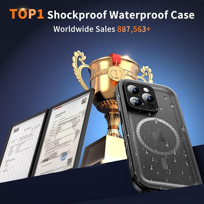 Cozycase for iPhone 13 Pro Waterproof Shockproof Dust Proof Case [Compatible with MagSafe] - Heavy Duty/360 Full Body/Military Grade/Rugged Hard Built in Screen/Camera Protector with Lanyard Black
