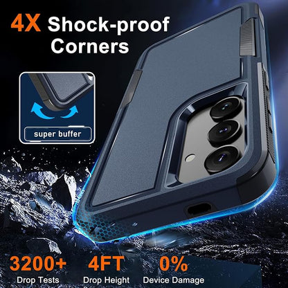 RMOCR Case for Samsung Galaxy S25, Full Body Heavy Duty Rugged Shockproof Protective Phone Cover with Lanyard Strap, Tempered Glass Screen Protector and Camera Lens Cover, Navy Blue