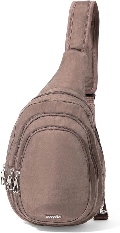 Baggallini Securtex® Anti-Theft Multi Zip Sling - Lightweight 8.6"x15.2" Travel Bag with Locking Zippers & RFID Protection