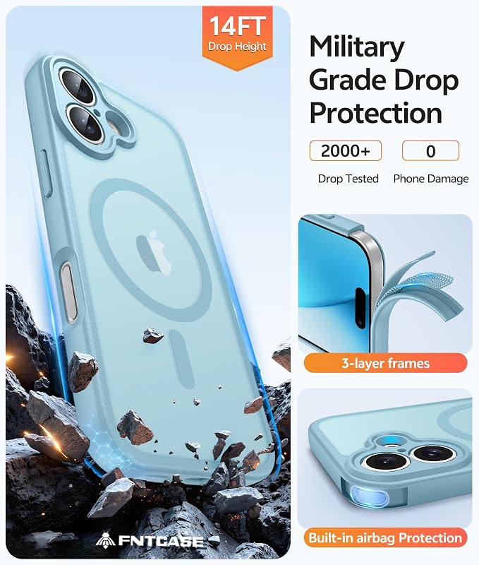 FNTCASE for iPhone 17 Case, Compatible with Magsafe, Glass Screen Protector | Full Camera Protection, Translucent Matte, 14FT Military Grade Drop Proof, Shockproof Protective Phone Cover, Teal