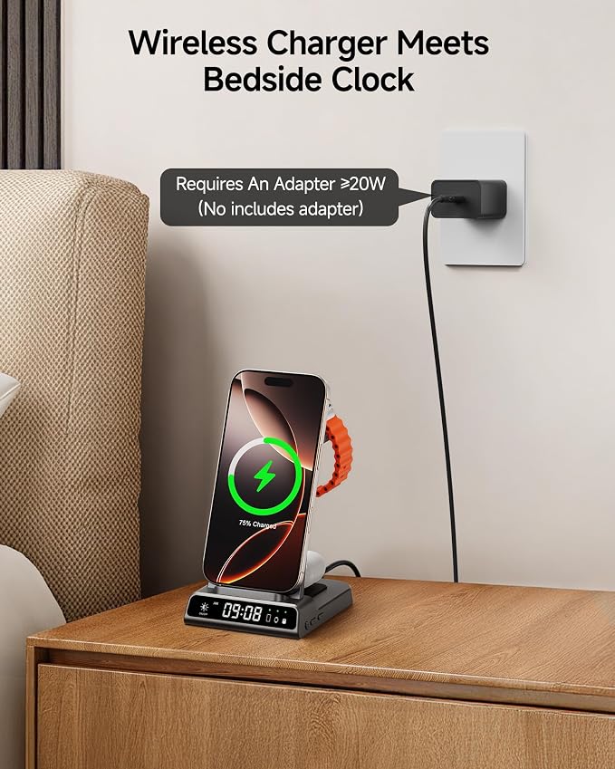 Wireless Charger for Apple Devices, 3 in 1 Wireless Charging Station Dock for iPhone Air/17 Pro Max/17 Pro/16/15/14/13, Apple Watch Charger for iWatch Ulltra 3/11/10/9/8/7/SE, AirPods Pro 3/4/3