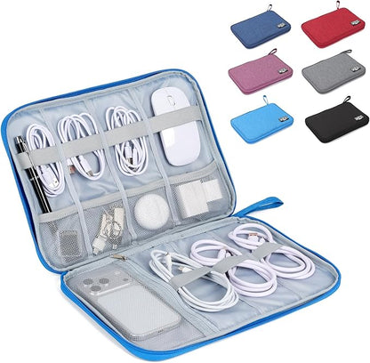 Large Slim Cable Organizer Travel Case, Single-Layer Electronic Accessories Pouch for Chargers, Cords, Power Bank, Mouse and SD Cards, 12.6 x 9.45 x 1.57 Inches