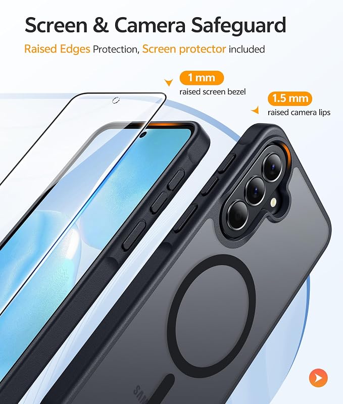 FNTCASE for Galaxy A37 5G Phone Case: Samsung A36 5G Case [Compatible with Magsafe] Matte Translucent [Screen Protector] Military Grade Protection for Samsung A37 & A36 Cases - Black