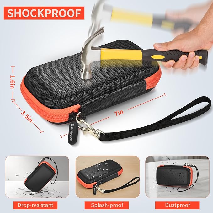 Boobowl Hard Mobile Hotspot Case for SIMO Solis Go 4G WiFi Power Bank | Elastic Strap, Mesh Pocket for Charger and USB Cable, Hand Strap for Business Trips, Camping and Daily Carry, Box Only - Blac