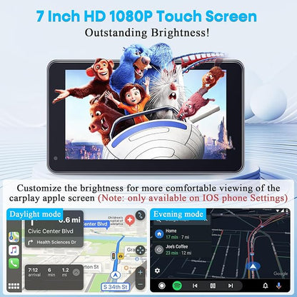 Carplay for Apple Portable Car Screen: Easy Setup 7 Inch Android Auto - Wireless Car Play Touchscreen with GPS Navigation,Bluetooth, FM,AirPlay Mirroring,Siri for Commuters and Older Cars