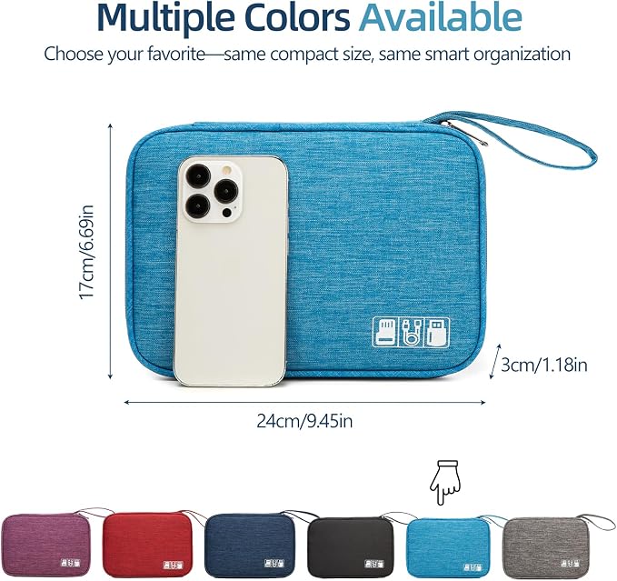 Cord Organizer Travel Case, Cable Organizer Bag for Chargers, USB Cables, Power Bank & Electronics Accessories, Portable Tech Organizer Pouch with Mesh Pockets, Water Resistant Travel Gear Bag