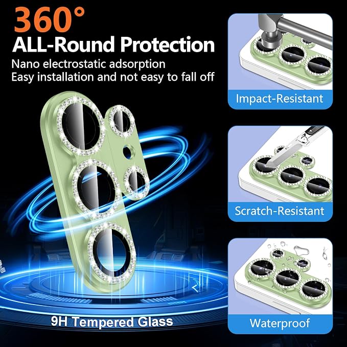 for Samsung Galaxy S26 Ultra Camera Lens Protector, Electroplated Matte Back with 9H Tempered Glass Lens Protector, [Strong Adsorption] [Case-Friendly] Metal Ring HD Lens Cover, Green Diamond