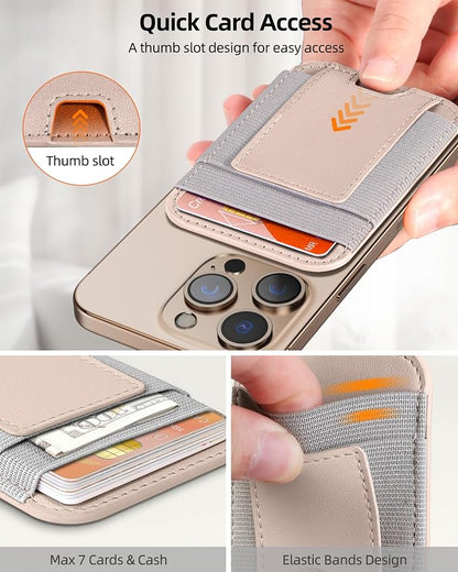 Upgraded for Magsafe Wallet, Strongest Magnetic Wallet for iPhone 17/16/15/14/13/12 Series, Magnetic Card Holder with 2 Card Slots, RFID Blocking, Vegan Leather, Fit 7 Cards, Desert Titanium Gold