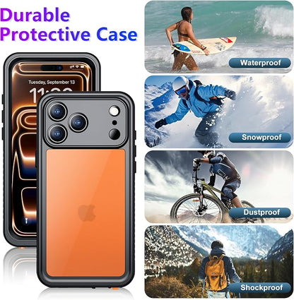 Temdan Compatible with iPhone 17 Pro Max Case,Waterproof Built-in Screen & Camera Protector IP68 Underwater Full Body 17FT Military Dropproof Shockproof Phone Case 6.9"-Black/Clear