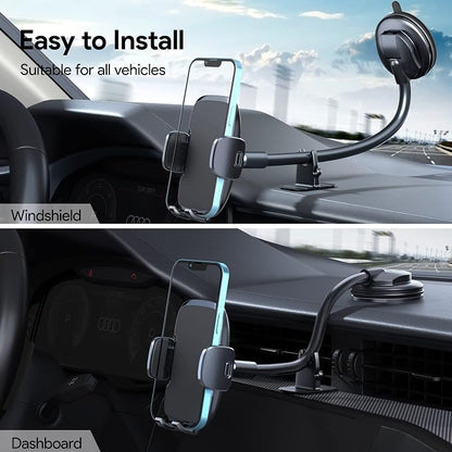 Phone Mount for Car [6.2in Flexible Arm] Cell Phone Holder for Windshield Dashboard [Washable Strong Suction] Automotive Accessories Car Mount for iPhone Android Smartphone Universal Cradles