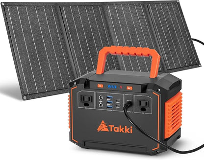 Takki 300W Solar Generator 240Wh Portable Power Station with 40W Foldable Solar Panel Power Bank with 110V AC Outlet USB DC for Emergency CPAP Outdoor Camping Home Use Blackout