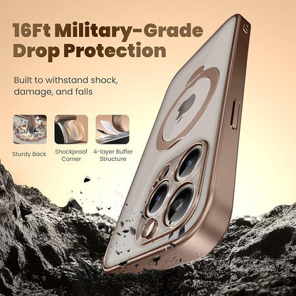 GolbinBox for iPhone 15 Pro Max Case with 360° Spin Magnetic Stand,[Compatible with Magsafe] [Military Protection][Built-in Ring Holder] Shockproof Phone Case for 15 Pro Max,Desert Titanium/Clear