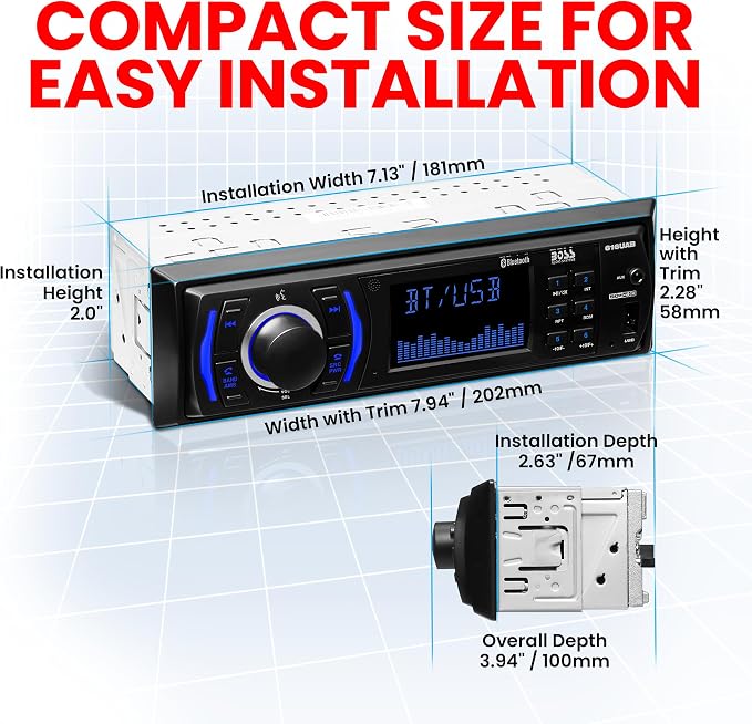 BOSS Audio Systems 616UAB Car Stereo With Bluetooth - Single DIN, MP3, USB, Aux-in, AM/FM, No CD DVD Player