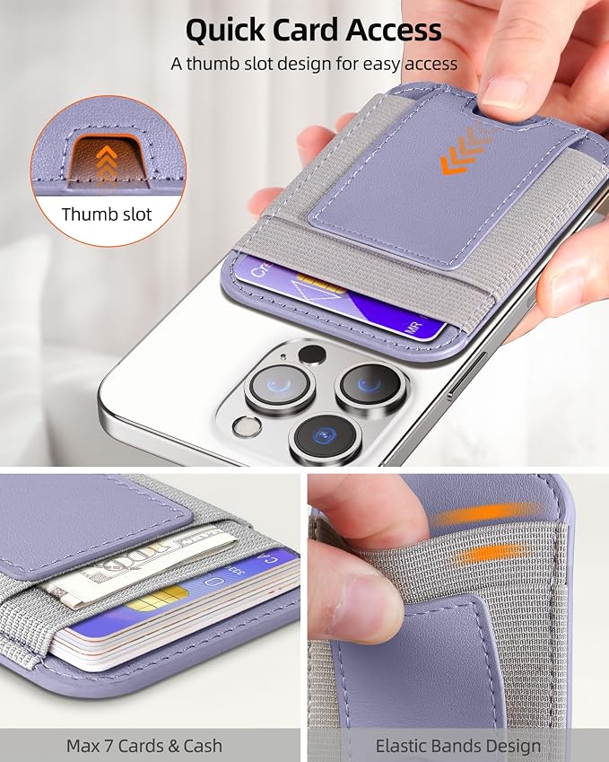 Upgraded for Magsafe Wallet, Strongest Magnetic Wallet, for iPhone Magsafe Walle t with 2 Card Slots, Magnetic Card Holder for iPhone 17/16/15/14/13/12 Series, Vegan Leather, Fit 7 Cards, Light Purple