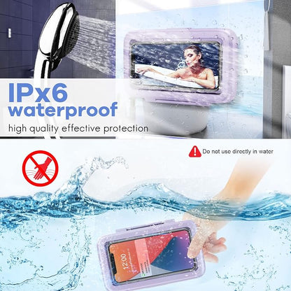 LC-dolida Shower Phone Holder Waterproof 480 Rotation Phone Stand Case Mount for Bathroom Batheub Kitchen Wall Mirro Compatible with iPhone 17 16 15 14 13 Plus Pro Max XS XR Women Men Gift