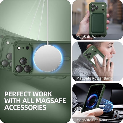 BERFY for iPhone 17 Pro Max Case, Compatible with MagSafe, Built-in Privacy Screen Protector, Camera Protection, Shockproof Full Body Phone Case 6.9", Translucent Deep Green