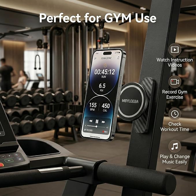 Magnetic Golf Cart Phone Holder & Gym Mount - N52 Strong Magnet for Any Metal Surface, Versatile Golf Cart Accessories, Birthday Gifts for Men Husband, Fits MagSafe iPhone 17-12 (Black)