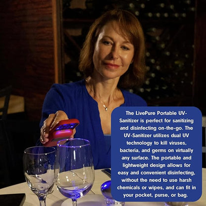 LivePure Handheld UV Light Sanitizer. Portable UV Light for Disinfecting Room, Kitchen, Car, Bathroom, Household Surfaces. White