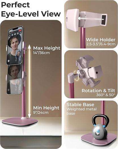 COOPER ChatStand, Adjustable Cell Phone Stand for Desk, Phone Stand for Recording, iPhone Holder for Filming, Small Tripod for iPhone, Fits Samsung, Android Smartphones, (Pink Rose Gold)