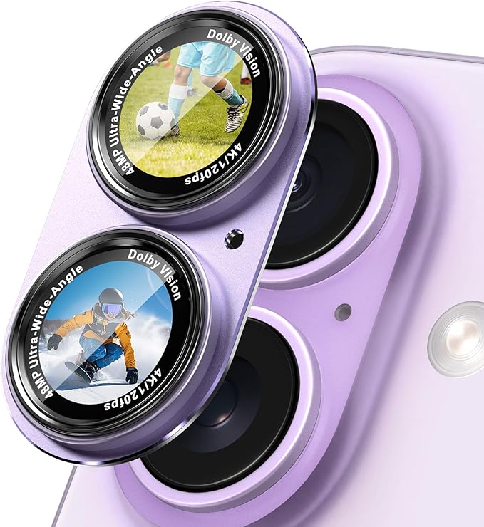 CACOE Camera Lens Protector for iPhone 16/16 Plus/17 - Metal Frame Tempered Glass Cover, [Anti-Scratch] [Drop-Proof][Strong-Adhesion] Camera Screen Cover(Purple)