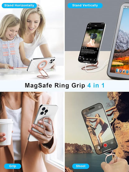 【2025 Upgraded】 Mag Safe Phone Ring Holder, SUPERONE Adjustable Magnetic Kickstand & Removable Phone Grip Compatible with Wireless Charging Only for iPhone 17 & 16 & 15 & 14 & 13 Series - Rose Gold