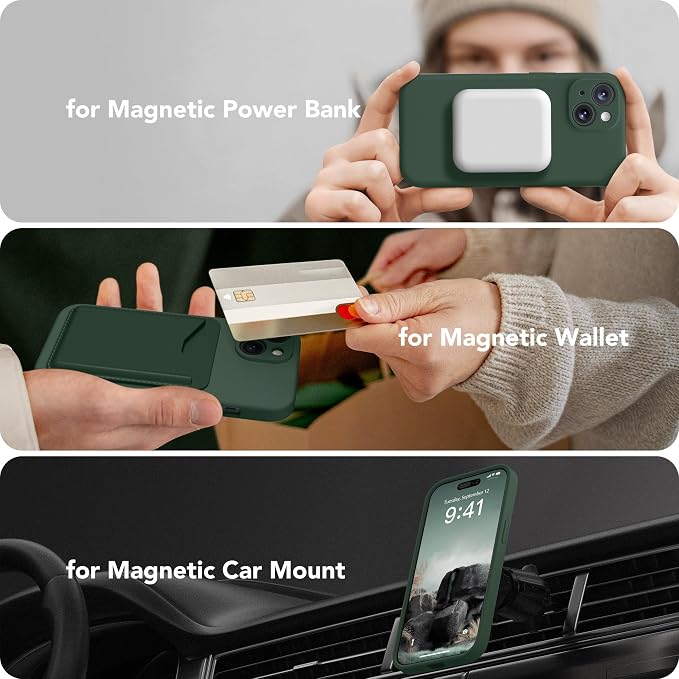 Magnetic for iPhone 14 Case, Compatible with MagSafe, [Full Camera Protection][Screen Protector] Silicone Shockproof Protective Phone Case for iPhone 14 6.1 inch, Alpine Green
