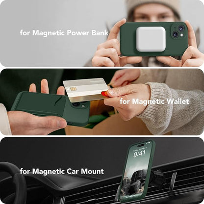 Magnetic for iPhone 14 Case, Compatible with MagSafe, [Full Camera Protection][Screen Protector] Silicone Shockproof Protective Phone Case for iPhone 14 6.1 inch, Alpine Green