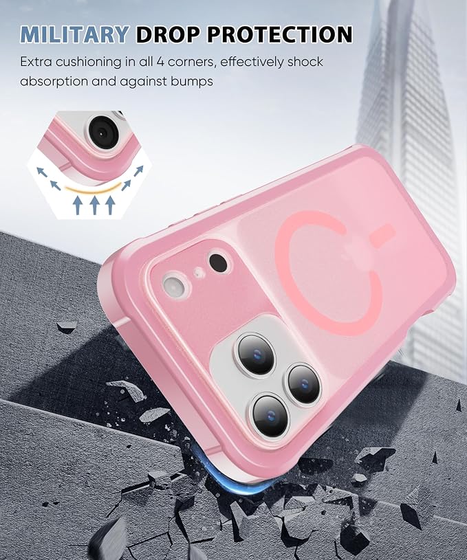 Compatible with iPhone 17 Pro Max Case Pink, Built-in Screen Protector, [Compatible with MagSafe] Full Body Rugged Phone Case, Shockproof Protective Magnetic Cover for 17 ProMax 6.9" (Pink)