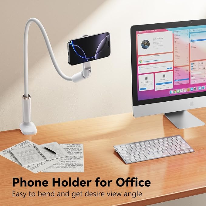 Magnetic Gooseneck Phone Holder for Bed, Flexible Long Arm Cell Phone Stand with Clamp Mount, 900° Rotation Overhead Phone Mount for Bedside, Headboard,Desk, Compatible with iPhone 17 Pro Max