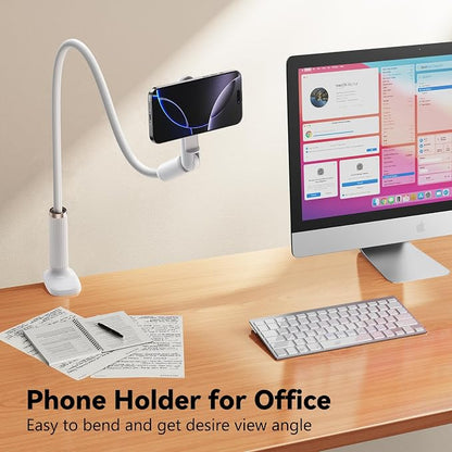 Magnetic Gooseneck Phone Holder for Bed, Flexible Long Arm Cell Phone Stand with Clamp Mount, 900° Rotation Overhead Phone Mount for Bedside, Headboard,Desk, Compatible with iPhone 17 Pro Max