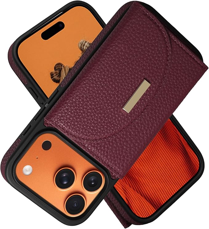 Keallce Wallet Case for iPhone 17 Pro 6.3'', Flip Case with RFID Blocking Card Holder Slots Kickstand, PU Leather Protective Folio Cover for Women, Red