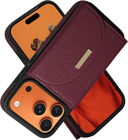 Keallce Wallet Case for iPhone 17 Pro 6.3'', Flip Case with RFID Blocking Card Holder Slots Kickstand, PU Leather Protective Folio Cover for Women, Red