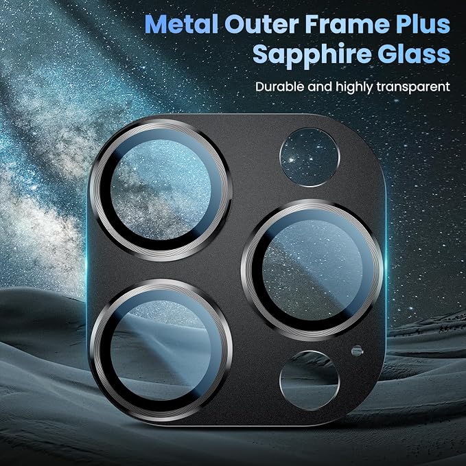 Uyiton Compatible with Phone 16 Pro/Phone 16 Pro Max Camera Lens Protector - [Not Easy to Break][Strong Adsorption][Case-Friendly] Metal Tempered Glass Rear Camera Screen Cover - Black, 2 Pack